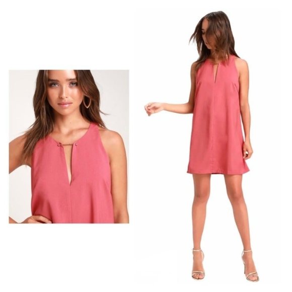Lulus Dresses & Skirts - Final⬇️ NWT Lulu’s Near Or Bar Rusty Rose Shift Keyhole With Metal Bar Dress L
